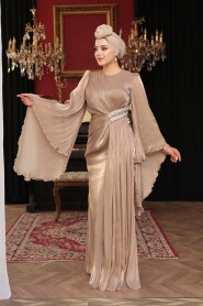 Modest Evening Dress - Ruffle Sleeve Mink Modest Evening Dress 5322V - 1
