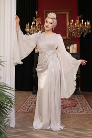 Modest Evening Dress - Ruffle Sleeve Stone Modest Evening Dress 5322TAS - 2