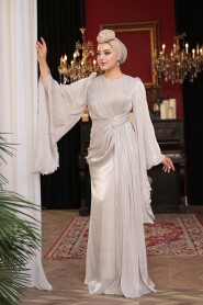 Modest Evening Dress - Ruffle Sleeve Stone Modest Evening Dress 5322TAS - 1