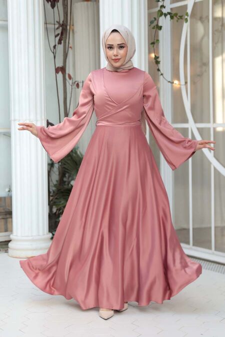 Modest Evening Dress - Salmon Satin Modest Evening Dress 6157SMN - NEVA STYLE