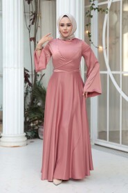 Modest Evening Dress - Salmon Satin Modest Evening Dress 6157SMN - 2