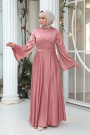 Modest Evening Dress - Salmon Satin Modest Evening Dress 6157SMN - 3