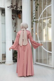 Modest Evening Dress - Salmon Satin Modest Evening Dress 6157SMN - 4