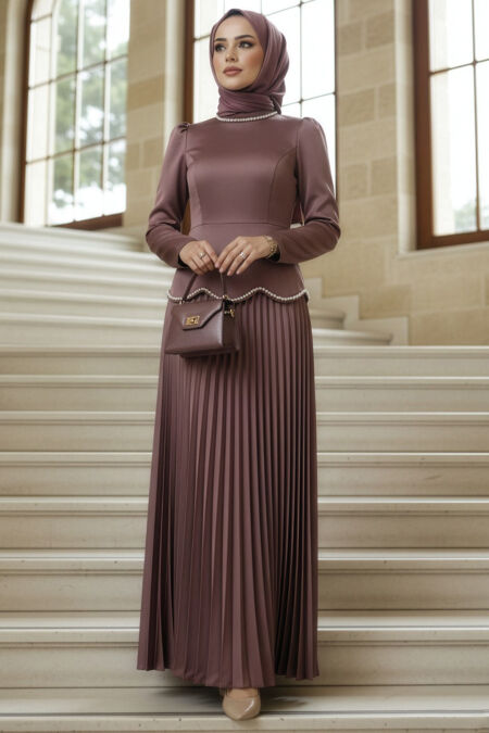 Modest Evening Dress - Satin Dark Mink Modest Evening Dress 5462KV - 