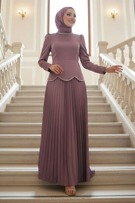 Modest Evening Dress - Satin Dusty Rose Modest Evening Dress 5462GK - 