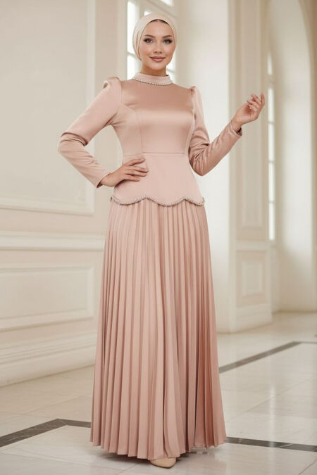 Modest Evening Dress - Satin Powder Modest Evening Dress 5462PD - 