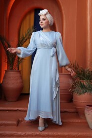 Modest Evening Dress - Side Tie Baby Blue Modest Evening Dress 62191BM - 1