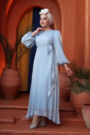 Modest Evening Dress - Side Tie Baby Blue Modest Evening Dress 62191BM - 3