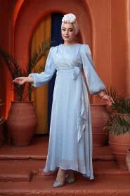 Modest Evening Dress - Side Tie Baby Blue Modest Evening Dress 62191BM - 2