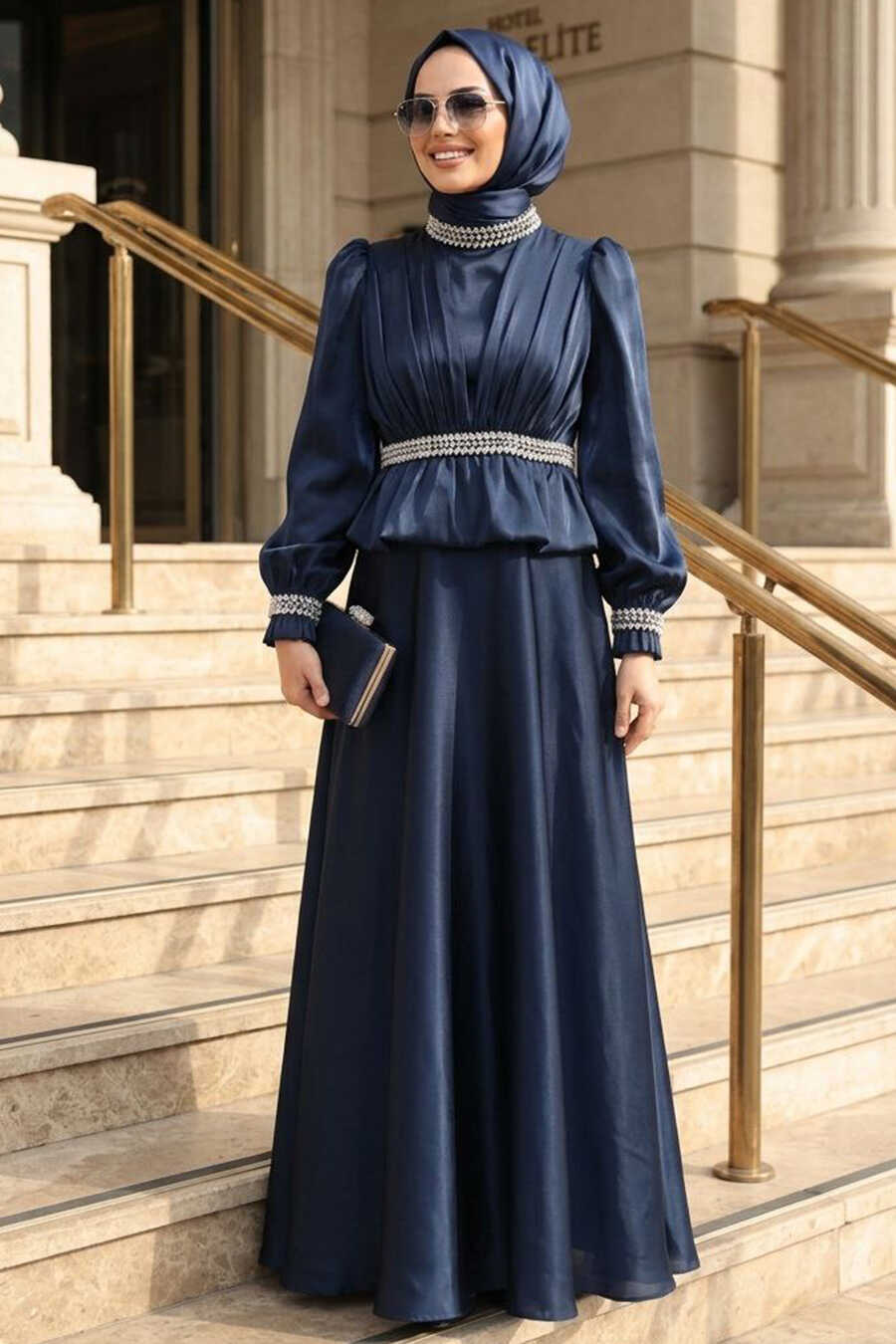 navy ankle length dress SOLENE DRESS main image 1
