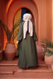 Modest Evening Dress - Tie Detailed Khaki Modest Evening Dress 62261HK - 4