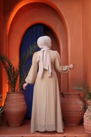 Modest Evening Dress - Tie Detailed Mink Modest Evening Dress 62261V - 4