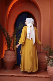 Modest Evening Dress - Tie Detailed Mustard Modest Evening Dress 62261HR - 5