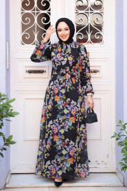 Modest Floral Black Plus Size Long Dress 279902S - 2