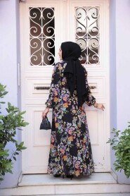 Modest Floral Black Plus Size Long Dress 279902S - 3