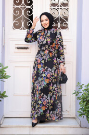 Modest Floral Black Plus Size Long Dress 279902S - 1