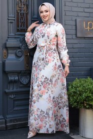 Modest Floral Cream Plus SizeLong Dress 279902KR 