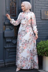 Modest Floral Cream Plus SizeLong Dress 279902KR - 3
