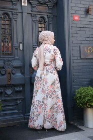 Modest Floral Cream Plus SizeLong Dress 279902KR - 4