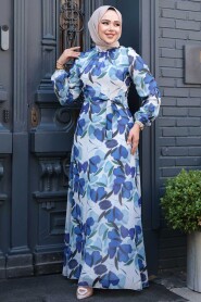 Modest Floral Sax Blue Plus Size Dress 279901SX - 2