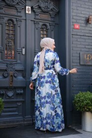 Modest Floral Sax Blue Plus Size Dress 279901SX - 3