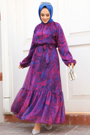 Modest Fuchsia Chiffon Dress 60941F - 1