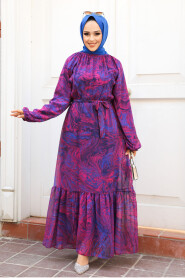 Modest Fuchsia Chiffon Dress 60941F - 2