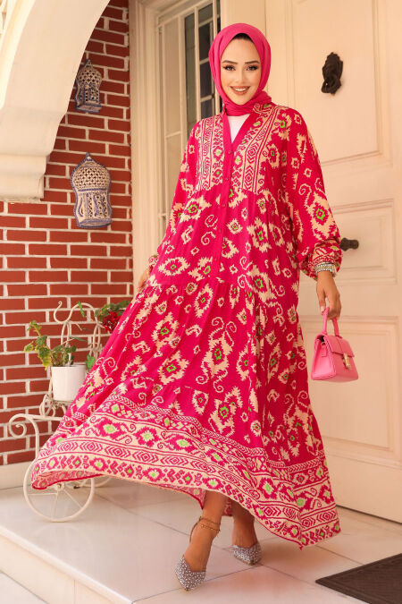 Modest Fuchsia Dress For Women 23453F - NEVA STYLE