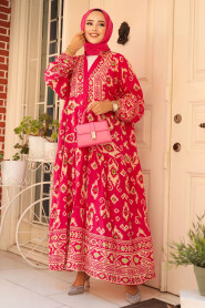 Modest Fuchsia Dress For Women 23453F - 2