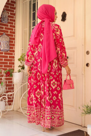 Modest Fuchsia Dress For Women 23453F - 3