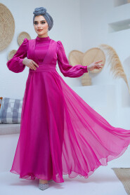 Modest Fuchsia Evening Dress 45701F - 3