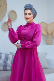 Modest Fuchsia Evening Dress 45701F - 4