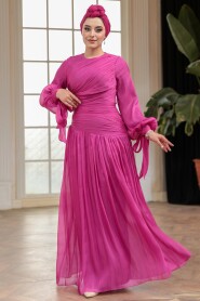 Modest Fuchsia Evening Dress 53631F - 1