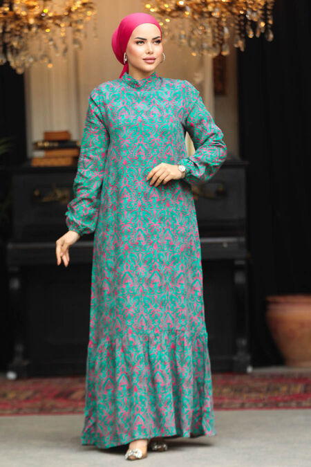 Modest Fuchsia Floral Dress 15718F - NEVA STYLE