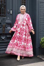 Modest Fuchsia Floral Dress 23451F - 1