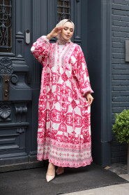 Modest Fuchsia Floral Dress 23451F - 2