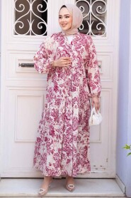 Modest Fuchsia Floral Long Dress 52941F - 3