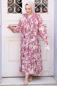 Modest Fuchsia Floral Long Dress 52941F - 2