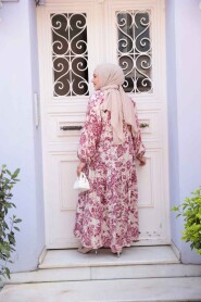 Modest Fuchsia Floral Long Dress 52941F - 5