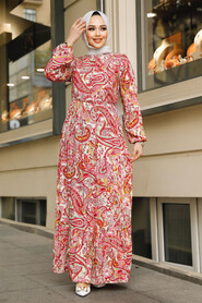 Modest Fuchsia Floral Long Dress 71152F - 1