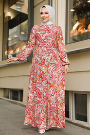 Modest Fuchsia Floral Long Dress 71152F - 2