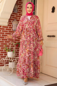 Modest Fuchsia Floral Maxi Dress 23585F - 1