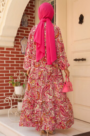 Modest Fuchsia Floral Maxi Dress 23585F - 3