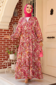 Modest Fuchsia Floral Maxi Dress 23585F - 2