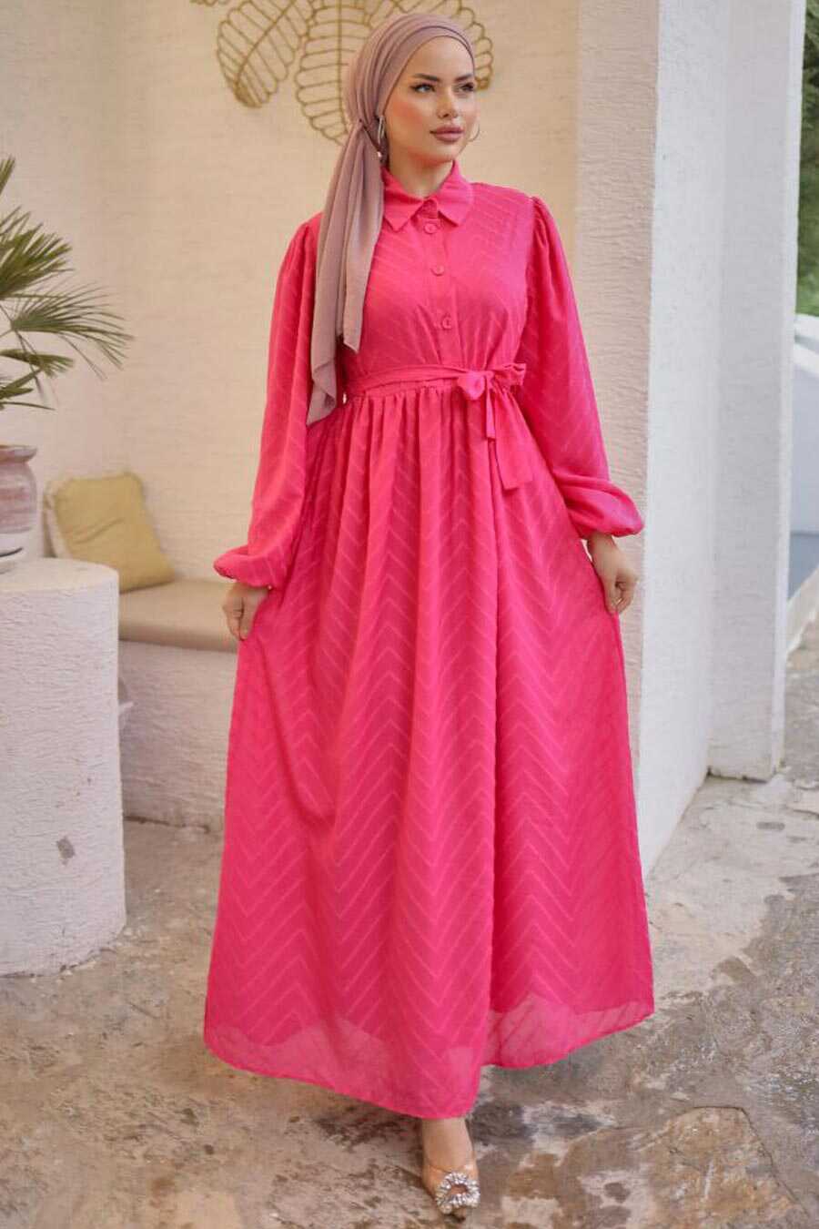 Modest Fuchsia Hijab Dress 14121F