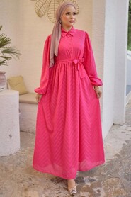 Modest Fuchsia Hijab Dress 14121F - Thumbnail