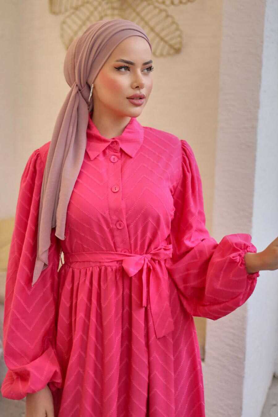Modest Fuchsia Hijab Dress 14121F