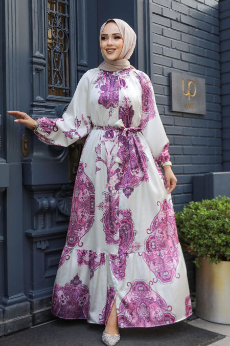 Modest Fuchsia Long Dress 23157F - NEVA STYLE