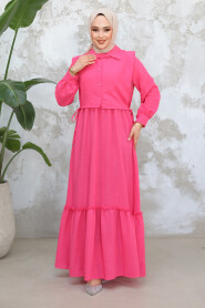 Modest Fuchsia Long Dress 30023F - 4