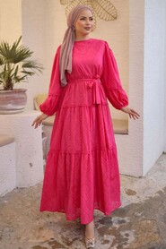 Modest Fuchsia Long Sleeve Dress 14131F - Thumbnail